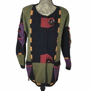 Vintage SANDRA MILLER Oversized L Lagenlook Artwear Cotton Knit Cardigan Jacket